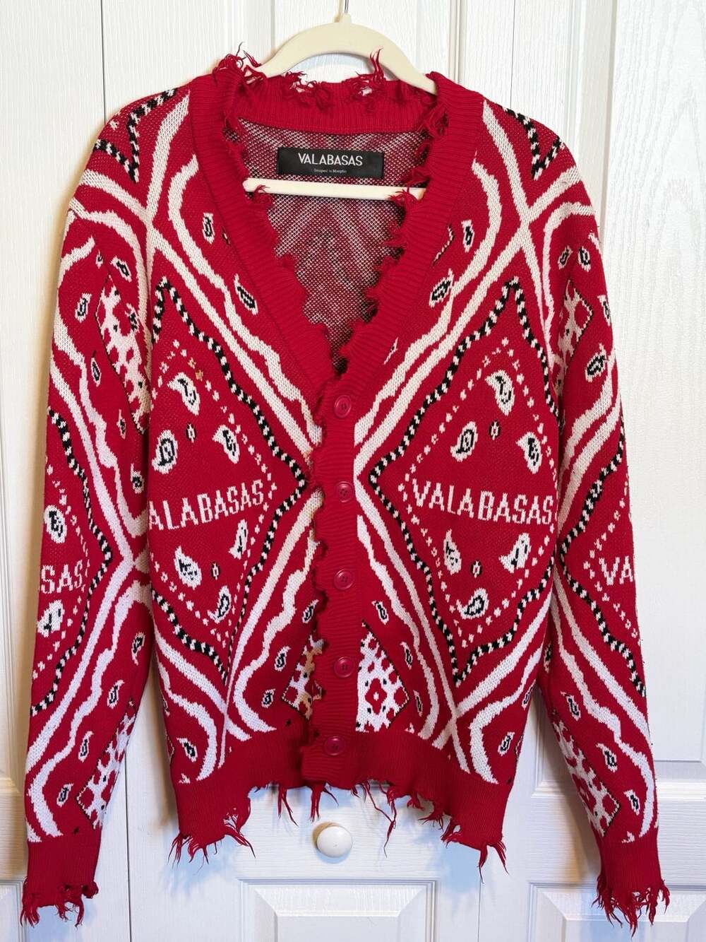 Valabasas The Pledge Cardigan Sweater Size S Red Bandana Print Cotton